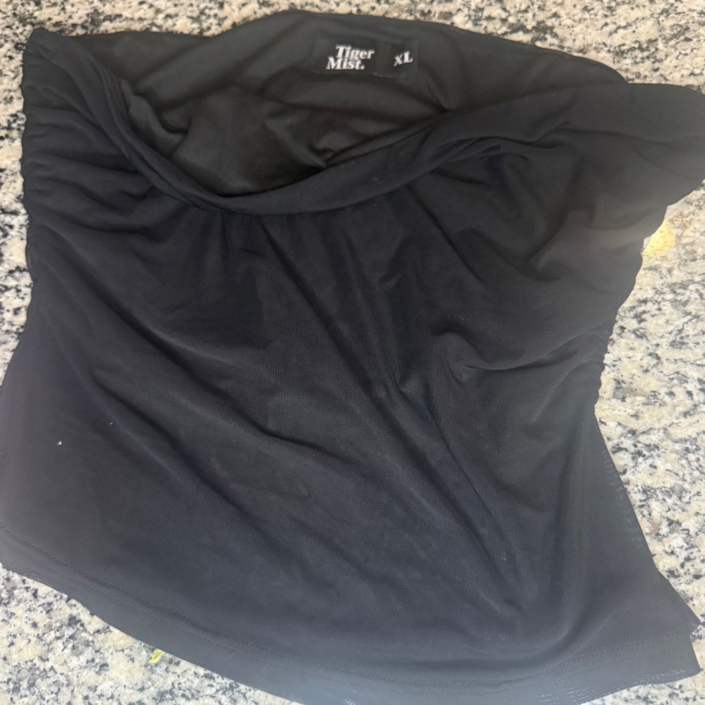 Tiger Mist Black strapless mesh top